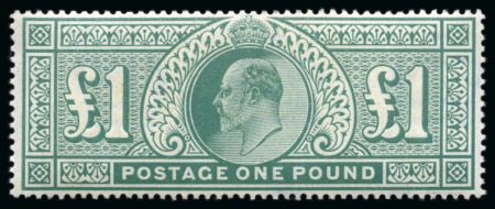 Stamp of Great Britain » King Edward VII » 1902-10 De La Rue Issues 1902 De La Rue £1 dull blue green mint og,