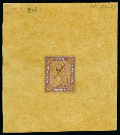 Stamp of Great Britain » 1855-1900 Surface Printed » 1887-1900 Jubilee Issue & 1891 £1 Green 1890 1d "Postage Stamp Jubilee" handpainted essay for the proposed and subsequently abandoned issue