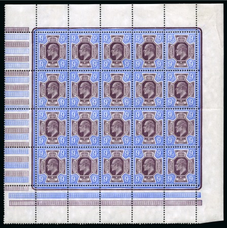Stamp of Great Britain » King Edward VII » 1902-10 De La Rue Issues 1902-10 De La Rue 9d slate purple & pale ultramarine, chalk surfaced paper, in complete mint nh pane of 20