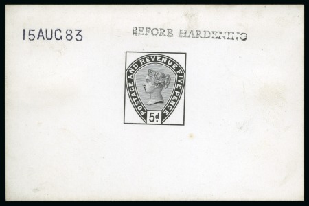 Stamp of Great Britain » 1855-1900 Surface Printed » 1883-84 Lilac & Green Issue 1883 5d die 2 De La Rue die proof printed in black on white glazed card