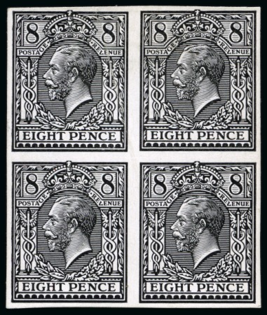 Stamp of Great Britain » King George V » 1912-24 Profile Head Issues 1912 8d Eve's Pillar Design essay in imperforate block of four printed in black on thin glazed card