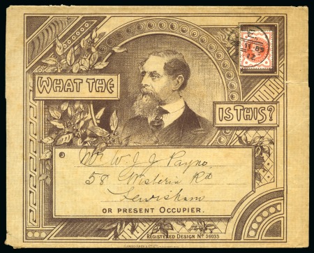 Stamp of Great Britain » 1855-1900 Surface Printed » 1887-1900 Jubilee Issue & 1891 £1 Green 1887-1900 Jubilee Issue 1/2d vermilion on a fantastic illustrated newspaper type wrapper