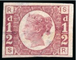 Stamp of Great Britain » 1854-70 Perforated Line Engraved 1870 1/2d Rose-Red pl.6 SR imperforate imprimatur