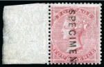 Stamp of Great Britain » 1855-1900 Surface Printed » 1855-57 No Corner Letters 1855-57 Wmk Medium Garter 4d carmine with "SPECIMEN" type 2 vertically