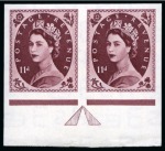 Stamp of Great Britain » Queen Elizabeth II 1954 11d Brown-Purple, wmk Tudor Crown, mint nh imperforate imprimatur in lower marginal horizontal pair