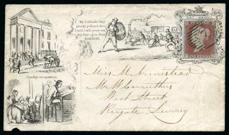 Stamp of Great Britain » 1841 1d Red 1843 "Abolition of Sunday Labour" pictorial envelope sent from London to Reigate with 1841 1d red-brown