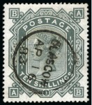 Stamp of Great Britain » 1855-1900 Surface Printed » 1867-83 High Values 1883-84 Wmk Large Anchor 10s greenish grey pl.1 AB on white paper, used