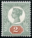 Stamp of Great Britain » 1855-1900 Surface Printed » 1887-1900 Jubilee Issue & 1891 £1 Green 1887-1900 Jubilee Issue 2d colour trial with the head plate printed in green and the duty plate in brown
