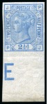 Stamp of Great Britain » 1855-1900 Surface Printed » 1873-80 Large Coloured Corner Letters 1873-80 2 1/2d pl.15 imperforate colour trial in blue