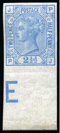 Stamp of Great Britain » 1855-1900 Surface Printed » 1873-80 Large Coloured Corner Letters 1873-80 2 1/2d pl.15 imperforate colour trial in blue