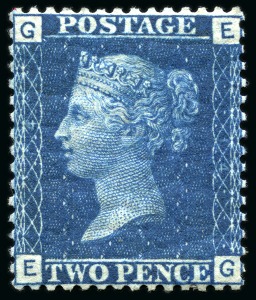 Stamp of Great Britain » 1854-70 Perforated Line Engraved 1858-76 2d Deep blue pl.14 EG mint og