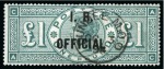 Stamp of Great Britain » Officials Inland Revenue: 1892 £1 Green AC "I.R. Official" neatly cancelled by a crisp Dundee M.O.O. cds