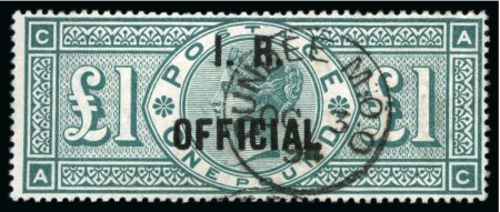 Stamp of Great Britain » Officials Inland Revenue: 1892 £1 Green AC "I.R. Official" neatly cancelled by a crisp Dundee M.O.O. cds