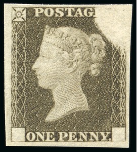 Stamp of Great Britain » Line Engraved Essays, Plate Proofs, Colour Trials and Reprints 1840 1d Rainbow trial, state 3b, with voided corner at top right