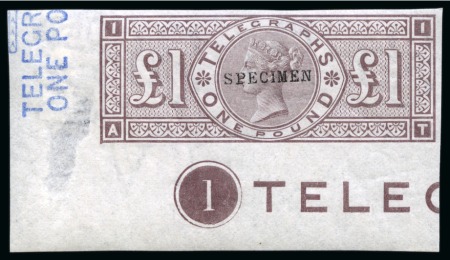Stamp of Great Britain » Telegraphs 1877 Telegraphs £1 brown-lilac mint nh imperforate with SPECIMEN overprint