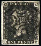 Stamp of Great Britain » 1840 1d Black and 1d Red plates 1a to 11 1840 1d Black pl.11 DF with matched 1d red-brown pl.11, used