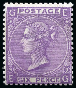 Stamp of Great Britain » 1855-1900 Surface Printed » 1867-80 Large Uncoloured Corner Letters, Wmk Spray of Rose 1867-80 6d Mauve pl.9 EG mint nh
