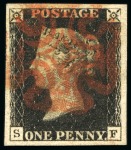 Stamp of Great Britain » 1840 1d Black and 1d Red plates 1a to 11 1840 1d Black pl.5 SF with very good to large margins, neatly cancelled by an upright red MC