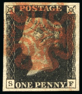 Stamp of Great Britain » 1840 1d Black and 1d Red plates 1a to 11 1840 1d Black pl.5 SF with very good to large margins, neatly cancelled by an upright red MC