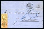 Stamp of Egypt » French Post Offices » Alexandria 1865 (26.4) Folded cover from Cairo to Bordeaux with the blue POSTE VICE REALI EGIZIANE Viceroyal Post circular datestamp