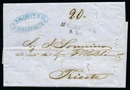 Stamp of Egypt » Austrian Post Offices » Alexandria 1850 (8.11) Folded stampless entire from Alexandria to Trieste, bearing 2-line “ALEXANDRIEN / 8.NOV” handstamp
