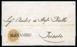 Stamp of Egypt » Austrian Post Offices » Alexandria 1866 Folded entire to Trieste, franked 1864 15s. brown tied superb straight-line ALEXANDRIA hs