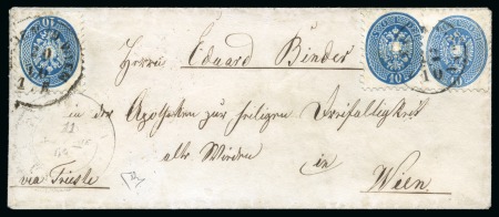Stamp of Egypt » Austrian Post Offices » Alexandria 1864 (12.10) Small envelope, Cairo via Alexandria to Vienna, Austria, franked L-V 10 s. blue (3)