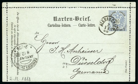 Stamp of Egypt » Austrian Post Offices » Alexandria 1888 (2.12) 1 pi. on 10 kr letter-card, from Alexandria to Germany, cancelled ALEXANDRIEN thimble cds