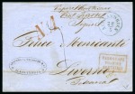 Stamp of Egypt » Italian Post Offices » Alexandria 1863 (28.5) Folded stampless cover from the Austrian Post Office in Alexandria to Livorno, via Ancona & Florence, bearing ALEXANDRIEN /28.5 cds in blue, sent by Italian steamer and bearing a fine strike of the extremely 