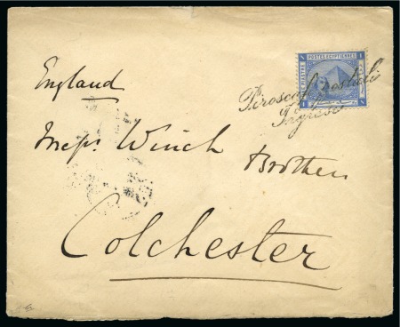 Stamp of Egypt » Italian Post Offices » Alexandria 1890 cover to Colchester, England, franked Egypt 4th Issue 1pi. blue tied by scarce italic ‘Piroscafi Postali/ Inglese’ in black