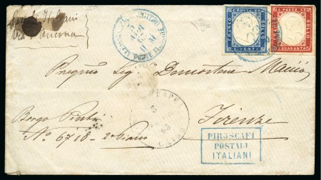 Stamp of Egypt » Italian Post Offices » Alexandria 1863 (3.4) Envelope from Cairo to Florence, initially consigned to the “European Post” at Cairo, with “Posta Europea / Cairo” cds in centre, being subsequently transferred to the Italian P.O. at Alexandria, following pay