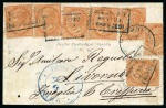 Stamp of Egypt » Italian Post Offices » Alexandria 1865 Envelope from Cairo to Italy, sent to Alexandria with Cairo Posta Europea cds then Italian PO with seven 1863 10c orange DLR