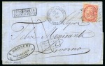 Stamp of Egypt » Italian Post Offices » Alexandria 1866 (19.6) Folded cover from Alexandria to Livorno, Italy, franked Italy 40c rose, tied “234” numeral