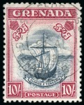 Stamp of Grenada 1938-50 10s Slate-Blue & Bright Carmine (narrow frame) perf.12 group of 3 with different with "Madame Joseph" forged datestamps