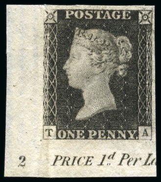 Stamp of Great Britain » 1840 1d Black and 1d Red plates 1a to 11 Plate 2 Imprimatur (After Hardening) TA from the lower left of the sheet showing the plate number "2" in the corner