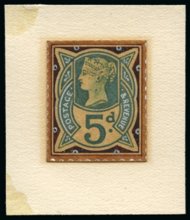 Stamp of Great Britain » 1855-1900 Surface Printed » 1887-1900 Jubilee Issue & 1891 £1 Green 1885 5d "Jubilee" Hand painted essay