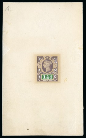 Stamp of Great Britain » 1855-1900 Surface Printed » 1887-1900 Jubilee Issue & 1891 £1 Green 1885 1½d "Jubilee" Hand painted essay