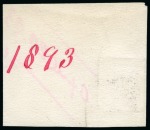 Stamp of Ceylon 1872-80 2c De La Rue die proof on glazed card with initials "WRH" affixed to striking book piece 