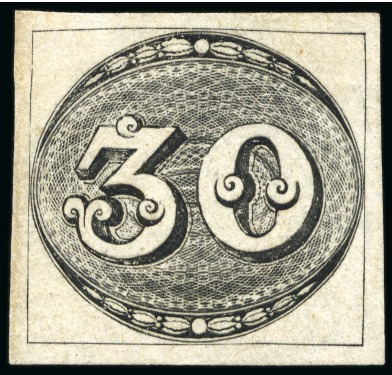 Stamp of Brazil » 1843 Bull's Eyes 1843, 30r black, intermediate impression, unused without gum