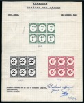 Stamp of Barbados Postage Dues: 1949 De La Rue archive page with 1c, 2c and 6c in imperf. blocks of six affixed and 1965-68 postage due corner marginal blocks of six from the printer's record sheets