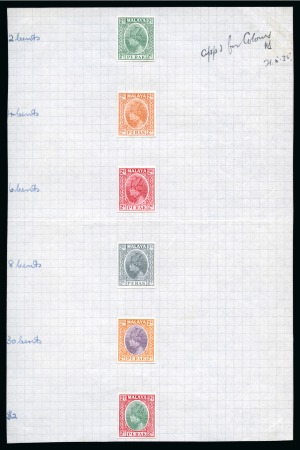 Stamp of Malaysia » Malaysian States » Perak 1935 De La Rue archive page with 6 imperf. colour trials of the 2c