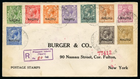 Stamp of Nauru 1917 (Mar 16) Envelope sent registered to a stamp dealer in USA, with ten different values from 1/2d to 1s