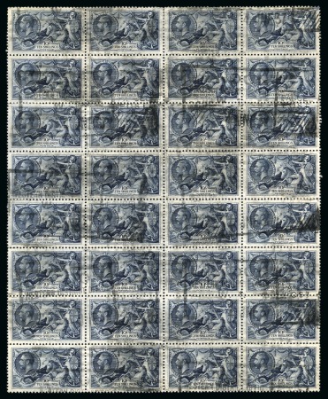 Stamp of Great Britain » King George V » 1913-19 Seahorse Issues 1934 Re-Engraved 10s in used block of 32 with Western District Office Parcel Post rubber cancellations