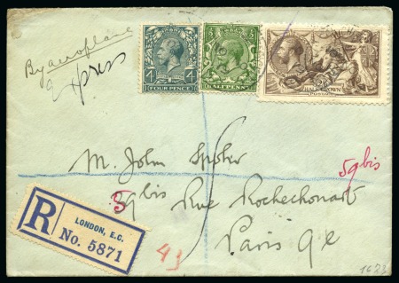 Stamp of Great Britain » King George V » 1913-19 Seahorse Issues 1917-41, Group of three covers with 2s6d Seahorse frankings