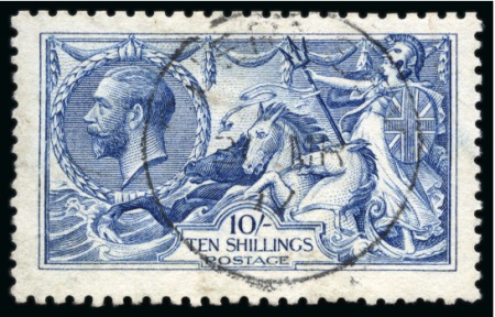 Stamp of Great Britain » King George V » 1913-19 Seahorse Issues 1913 Waterlow 5s and 1915 De La Rue 10s both with Guernsey cds
