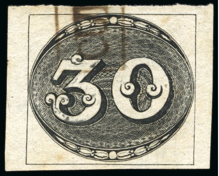 Stamp of Brazil » 1843 Bull's Eyes 1843, 30r black, early impression, used at Cunha