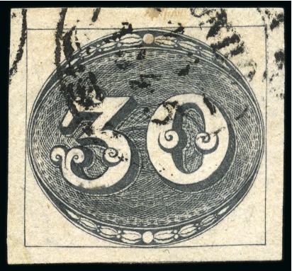 Stamp of Brazil » 1843 Bull's Eyes 1843, 30r black, early impression, thin paper, used at Bahia