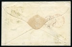 Stamp of Great Britain » 1854-70 Perforated Line Engraved 1855 (Jun 2) Envelope to England with three Penny Red "stars" (pair and single) tied by greenish black "O*O" barred ovals