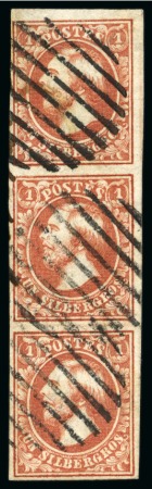 Stamp of Luxembourg 1855 1sg vermilion, vertical strip of three used