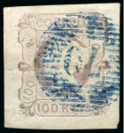 Stamp of Portugal 1853 100r lilac, three large margined examples scarcely used in blue
